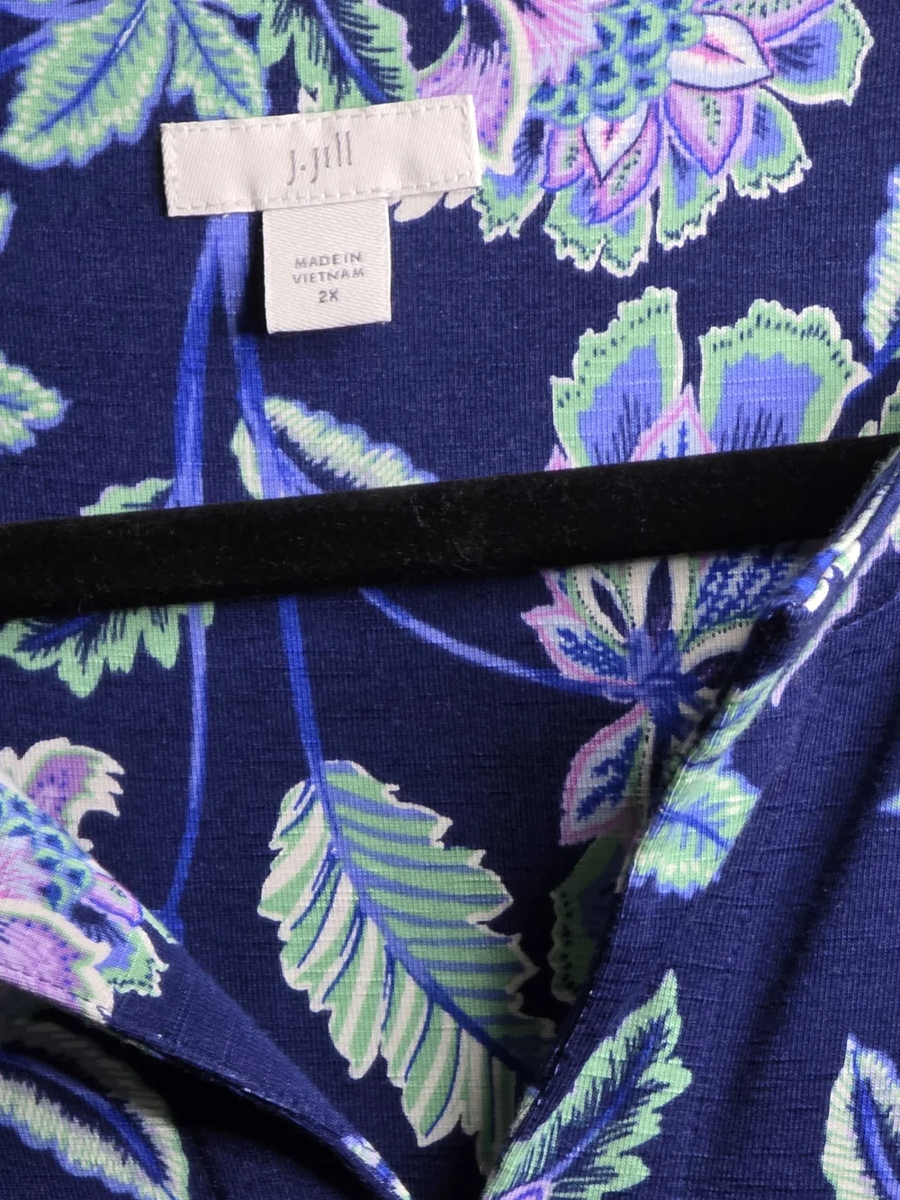 J.Jill Navy Floral Print Top with Green & Purple Leaves - Picture 2 of 3